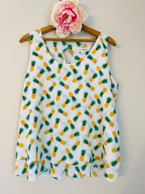 Maison Jules White Tank Top with Yellow Pineapple Print